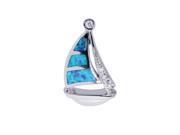 Silver with Rhodium Finish Shiny Textured Created Opal Sail Boat Pendant