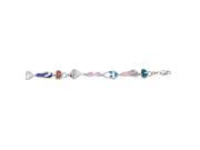 Silver 8 Rhodium Finish Textured Shiny Fancy Sun Glasses Flip Flop Created Opal Bracelet