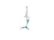 Silver with Rhodium Finish Created Opal Standing Up Mermaid Pendant