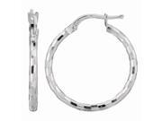 Silver with Rhodium Finish Shiny 2.0x20mm Diamond Cut Hoop Earring