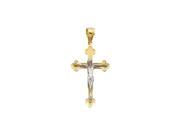 14k Yellow White Gold Shiny Textured Fancy Cross with White Figurine