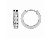 Silver with Rhodium Finish Shiny 4.0x13mm Clear Cubic Zirconia Huggie Earring