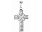 Silver with Rhodium Finish Shiny 13x20mm Cross Pendant with White Cubic Zirconia