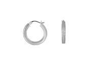 Silver with Rhodium Finish 3.2x15mm Shiny Diamond Cut Round Hoop Earring