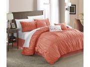 Francesca 7 Piece Comforter Set Pleated and Ruffled Queen Size Peach; Bedskirt Shams and Decorative Pillows Included