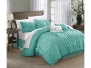 Francesca 7 Piece Comforter Set Pleated and Ruffled Queen Size Blue; Bedskirt Shams and Decorative Pillows Included