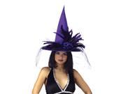 Witch Hat Satin with Feather Purple Adult Accessory