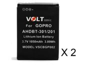 Voltsonic 1050mAh Li Ion Replacement Digital Camera Battery for GoPro AHDBT 201 AHDBT 301 AHDBT 302 2 Pack