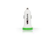 Voltsonic VSMCH 2WG Signature 2.1A 1A Dual USB Car Charger with LED Ring Green White