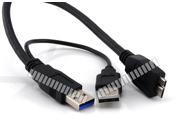 5 Feet USB A Male 3.0 to Micro USB 3.0 with Extra USB A Cable for Power Up Data Transfer for External Hard Disk Drive HDD Downward Compactable with USB A 2.0