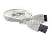 0.6M 2Ft White Cable Flat Micro USB 3.0 Male to USB A 3.0 Male Data Sync Charge Specific for Samsung Galaxy S5 GS5 G900 G9000 Note 3 III N900 N9000 Mobile Cel