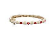 Gold Tone White Enamel Red Flowers 57mm Bangle Bracelet