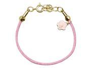 Yellow Gold Tone Pink Enamel Flower Pink Cord Baby Toddler Kids Bracelet 5 with 1 Extension