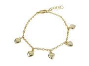 Yellow Gold Tone Dangling Flat Hearts Kids Girls Charm Bracelet 6 with 1 Extension