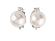 White CZ and White Pearls Silver Clip On Unpierced Drop Earrings 12mm