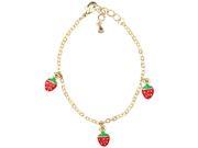 Red and Green Enamel Strawberry Yellow Gold Tone Bracelet 5 Length with 1 Extension
