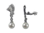 Silvertone Glass Pearls Crystals Curve Womens Dangle Clip On Earrings