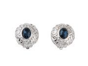 Silver Tone Blue Crystals Round Scrollwork Clip On Earrings