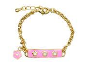 Hot Pink and White Enamel Flowers Yellow Gold Tone Charm Bangle Girls Bracelet 4 Length with 1 Extender