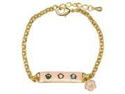 Light Pink and Multi Color Enamel Flowers Yellow Gold Tone Charm Bangle Girls Bracelet 4 Length with 1 Extender