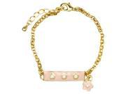 Light Pink and White Enamel Flowers Yellow Gold Tone Charm Bangle Girls Bracelet 5 Length with 1 Extender