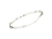 Silvertone White Austrian Crystals in Round Setting Hammered Bangle Bracelet