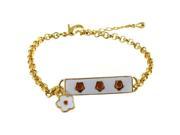 White and Red Enamel Flowers Yellow Gold Tone Charm Bangle Girls Bracelet 5 Length with 1 Extender