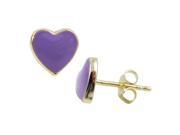 Purple Enamel Hearts Yellow Gold Tone Sterling Silver Pierced Earrings