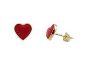 Red Enamel Hearts Yellow Gold Tone Sterling Silver Pierced Earrings