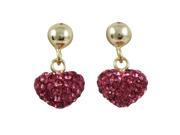Sterling Silver Yellow Gold Tone Shamballa Inspired Hot Pink Crystals Hearts Kids Girls Pierced Dangle Earrings
