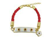 Red and White Enamel Flowers Yellow Gold Tone Rope Charm Bangle Cuff Kids Toddler Girls Bracelet 4 Length with 1 Extension