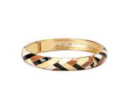 Black Brown Cream Enamel Bangle Cuff Bracelet with Gold Accents and Hinge Clasp