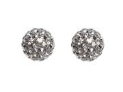 Gray Shamballa Inspired Pave Crystals Ball Sterling Silver Stud Pierced Earrings 12mm