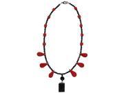 Red Coral and Onyx Semi Precious Necklace 16 3 extender
