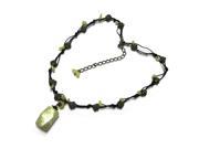 Green Olive and Antique Gold Corded Necklace 16 3 extender