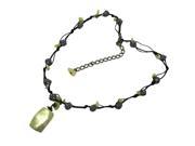 Green Olive and Antique Silver Corded Necklace 16 3 extender