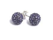 Purple Shamballa Inspired Pave Crystals Ball Sterling Silver Stud Pierced Earrings 10mm