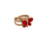 Gold Tone Red Butterfly White CZ Kids Girls Adjustable Ring