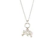 Silver Horse Equestrian Pendant with White Crystals Rhinestones Gold Tone Link Necklace 16 Chain