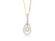 Yellow Gold Tone Sterling Silver with White CZ Nesting Open Teardrop Pendant Necklace