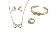 Tri Color Gold Tone Hearts Girls Earrings Bracelet Ring Necklace Set