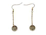Brushed Circles Coins Textured Crosshatch Yellow Gold Tone Dangle Earrings