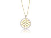 White CZ Woven Open Circle Filigree Yellow Gold Tone Sterling Silver Pendant Necklace
