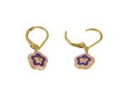 Yellow Gold Tone Pink and Purple Enamel Flower Butterfly Kids Leverback Pierced Post Dangle Earrings