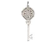 Sterling Silver White CZs Filigree Flower Heart Key Necklace Pendant Locket