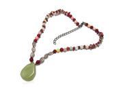 Pear Shape Olive Green Pendant on Semi Precious Necklace 16 3 extender