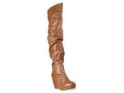 Bamboo Womens Hush Over the knee Wedge heel Platform Boots Chestnut Size 5.5