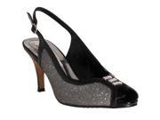 Lasonia Womens Sparkle detail Peep Toe Slingback Heels Black Patent Size 6