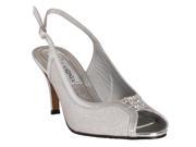 Lasonia Womens Sparkle detail Peep Toe Slingback Heels Silver Metallic Size 7
