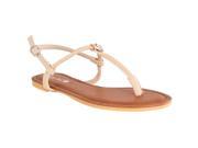 Bamboo Womens Morris Rhinestone embellished T strap Sandals Natural Size 6